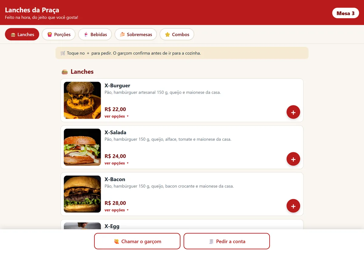 Cardápio digital aberto num tablet na mesa 3